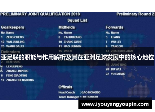 亚足联的职能与作用解析及其在亚洲足球发展中的核心地位